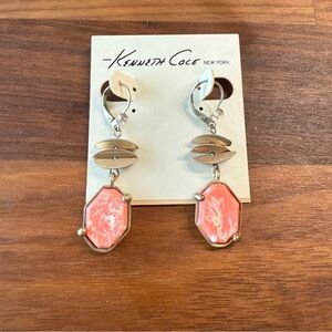 Kenneth Cole Art Deco Elegant Brushed Gold Tone Marbled Coral Dangle Earrings